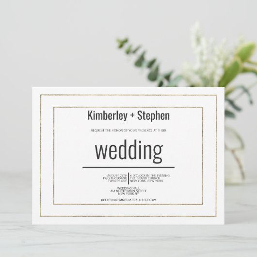 Simple modern black white gold typography wedding kaart (Staand voorkant)
