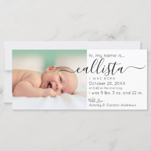 Simple Modern Black White Photo Birth Announding