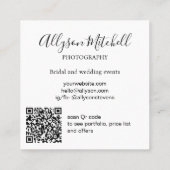 Simple Modern Black White Photo QR Photography Vierkante Visitekaartje (Achterkant)