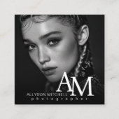 Simple Modern Black White Photo QR Photography Vierkante Visitekaartje (Voorkant)