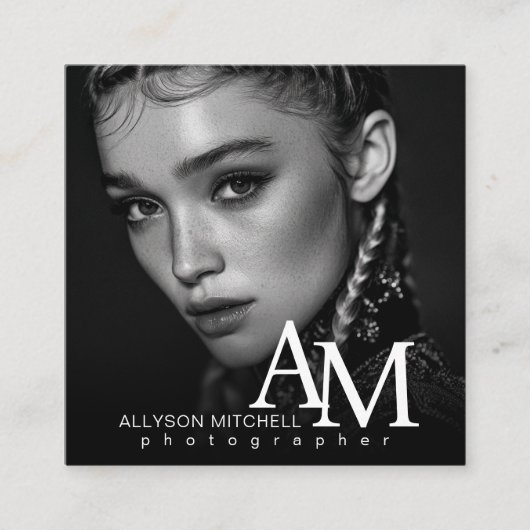 Simple Modern Black White Photo QR Photography Vierkante Visitekaartje (Voorkant)