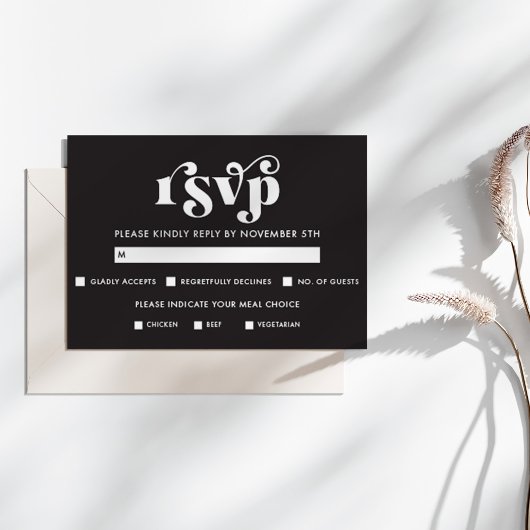Simple Modern Black & White RSVP Card Kaartje