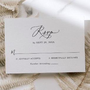 Simple Modern Black & White Wedding RSVP-Kaart RSVP Kaartje