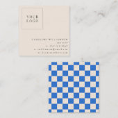 Simple Modern Blue Checkerboard Your Logo Custom Vierkante Visitekaartje (Voorkant / Achterkant)