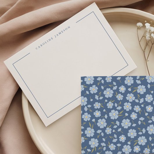 Simple Modern Blue Floral Flat Note Card Notitiekaartje