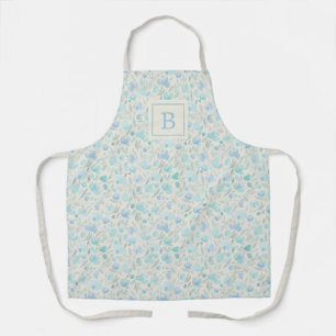 Simple Modern Blue Floral Monogram Cute Schort