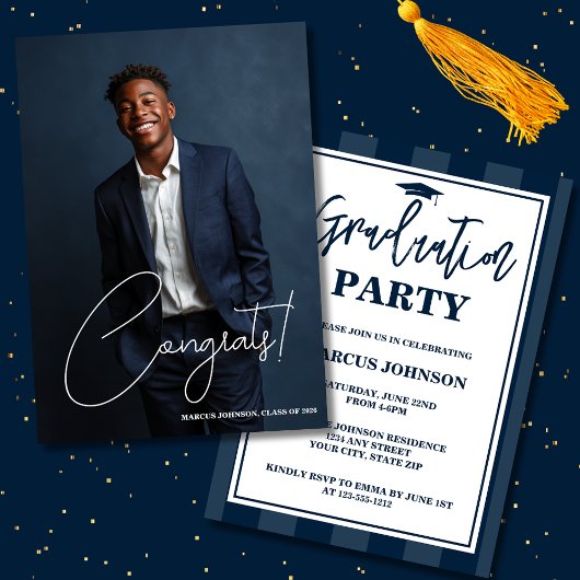 Simple Modern Blue Photo 2026 Graduation Party Kaart