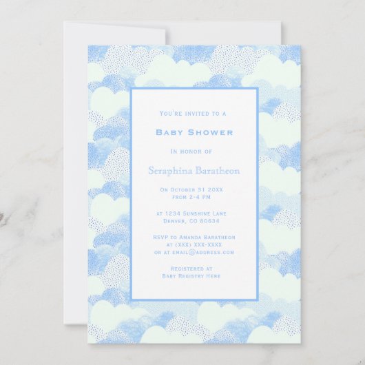 Simple Modern Blue Sky Clouds Baby shower Kaart (Voorkant)
