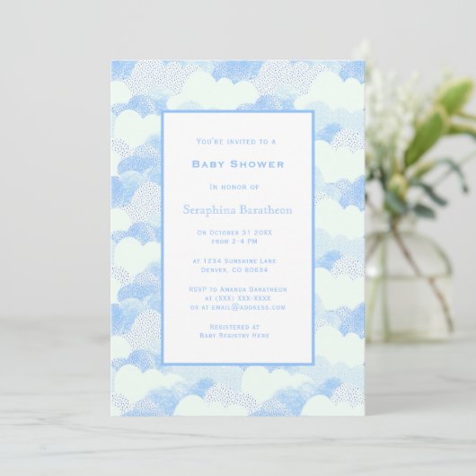 Simple Modern Blue Sky Clouds Baby shower Kaart (Staand voorkant)