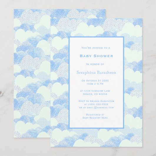 Simple Modern Blue Sky Clouds Baby shower Kaart (Voorkant / Achterkant)