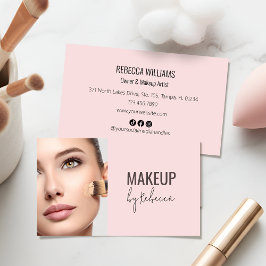 Simple Modern Blush Pink Photo Social Icons Makeup Visitekaartje