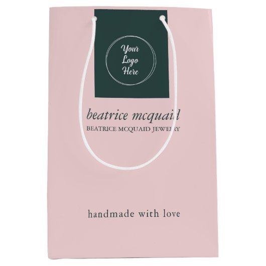 Simple Modern Blush Roze Uw Logo Medium Cadeauzakje (Voorkant)