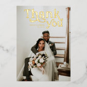 Simple Modern Boho | Foto bruiloft Hartelijk dank Folie Uitnodiging (Voorkant)