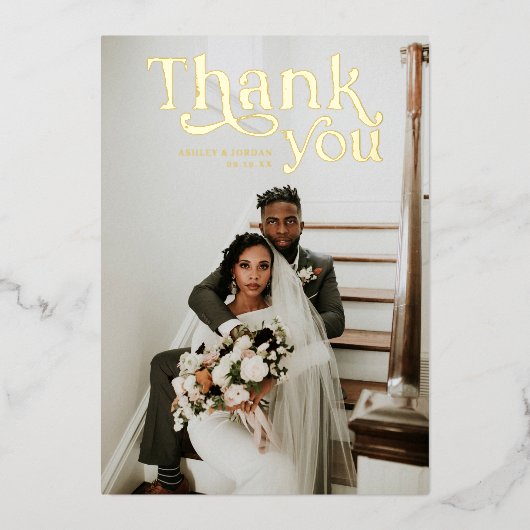 Simple Modern Boho | Foto bruiloft Hartelijk dank Folie Uitnodiging (Voorkant)