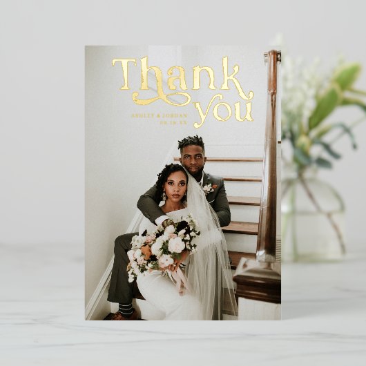 Simple Modern Boho | Foto bruiloft Hartelijk dank Folie Uitnodiging (Staand Voorkant)