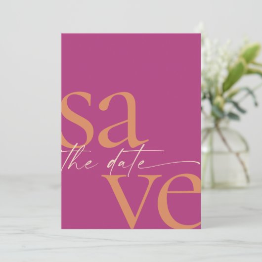 Simple Modern Bold Photo Magenta Oranje Save The Date (Staand voorkant)