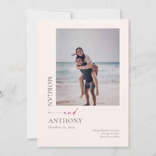 Simple Modern Bold Photo Magenta Oranje Save The Date (Achterkant)