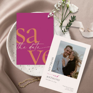 Simple Modern Bold Photo Magenta Oranje Save The Date