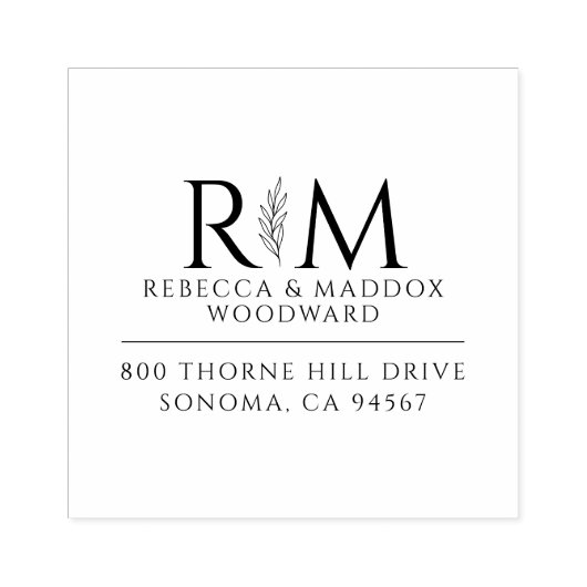 Simple Modern Botanical Couple's Wedding Monogram Rubberstempel (Afrduk)