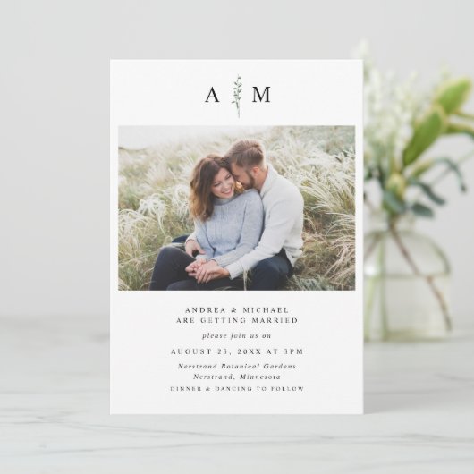 Simple Modern Branch Botanical Photo Wedding Kaart (Staand voorkant)