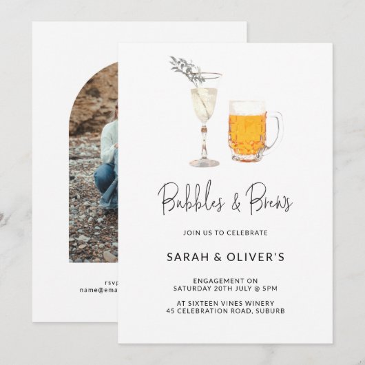 Simple Modern Bubbles & Brews Verloving Foto Inv Kaart (Voorkant / Achterkant)