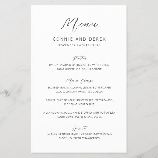 Simple Modern Budget Wedding Menu (Voorkant)