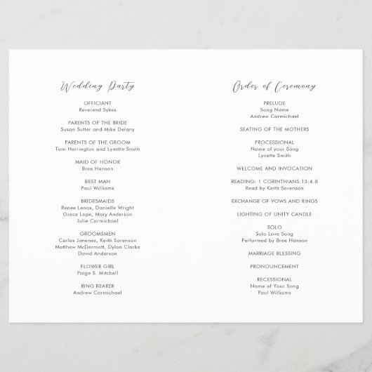 Simple Modern Budget Wedding Program Flyer (Achterkant)