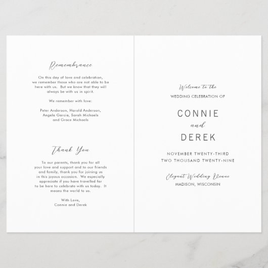 Simple Modern Budget Wedding Program Flyer (Voorkant)