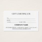Simple & Modern Business Gift Certificate Visitekaartje (Achterkant)