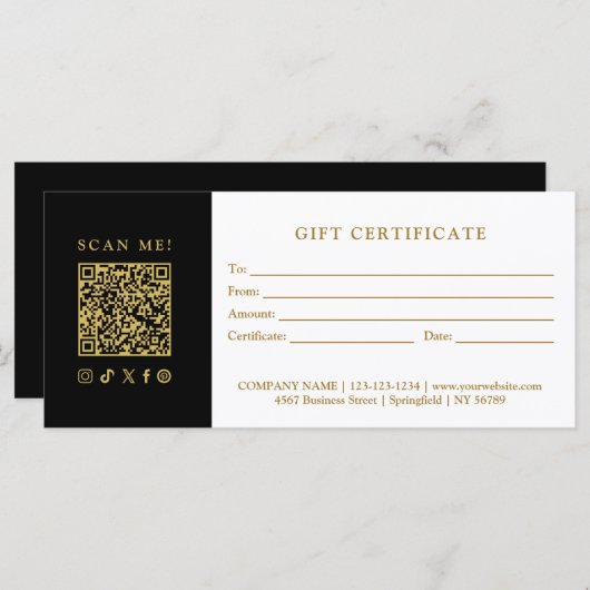 Simple Modern Business QR Code Gift Certificate (Voorkant / Achterkant)