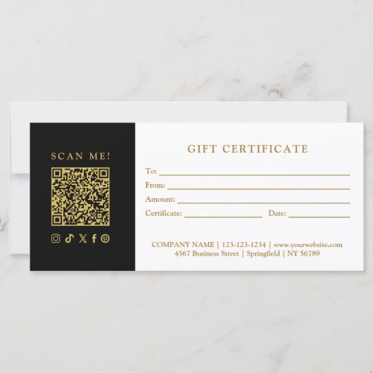 Simple Modern Business QR Code Gift Certificate (Voorkant)