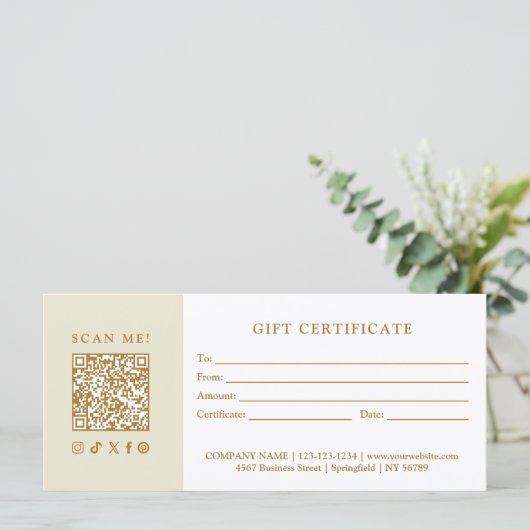 Simple Modern Business QR Code Gift Certificate (Staand voorkant)