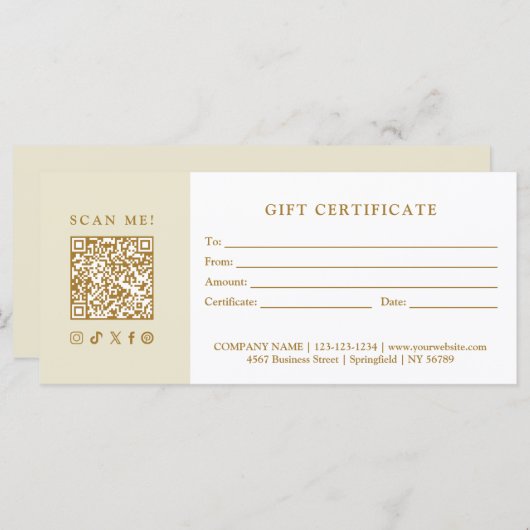 Simple Modern Business QR Code Gift Certificate (Voorkant / Achterkant)