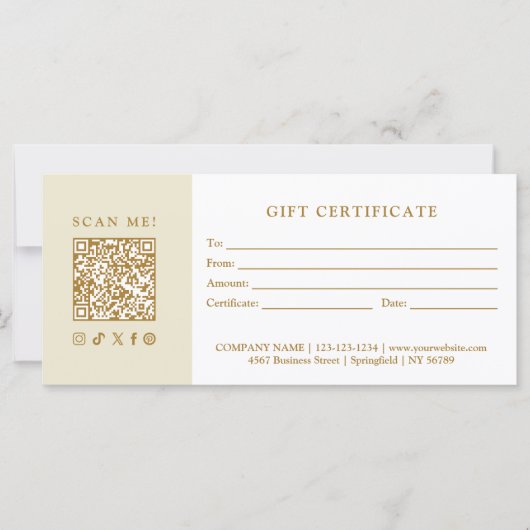Simple Modern Business QR Code Gift Certificate (Voorkant)