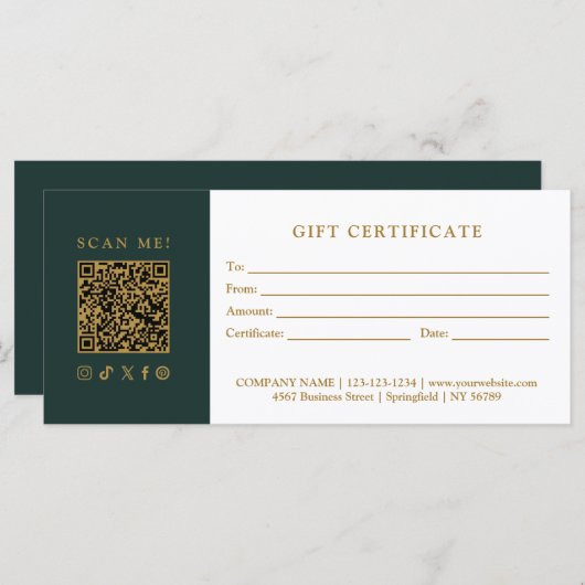 Simple Modern Business QR Code Gift Certificate (Voorkant / Achterkant)