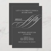 Simple Modern Caligraphy Fifty 50th Birthday Party Kaart (Voorkant / Achterkant)