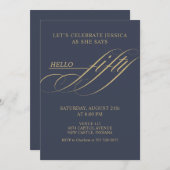 Simple Modern Caligraphy Fifty 50th Birthday Party Kaart (Voorkant / Achterkant)