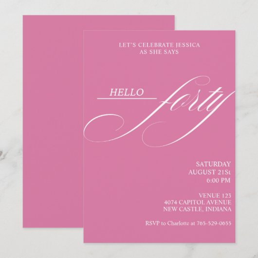 Simple Modern Caligraphy Forty 40th Birthday Party Kaart (Voorkant / Achterkant)