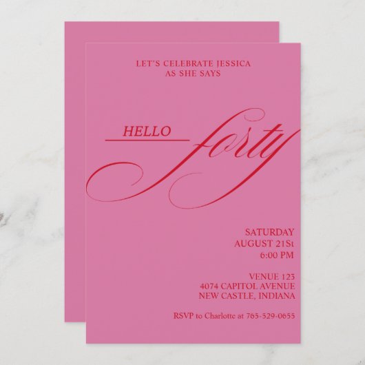 Simple Modern Caligraphy Forty 40th Birthday Party Kaart (Voorkant / Achterkant)