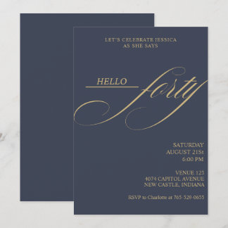 Simple Modern Caligraphy Forty 40th Birthday Party Kaart
