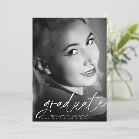 Simple Modern Calligraphy Photo Afstuderen Aankondiging (Staand voorkant)