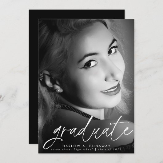 Simple Modern Calligraphy Photo Afstuderen Aankondiging (Voorkant / Achterkant)