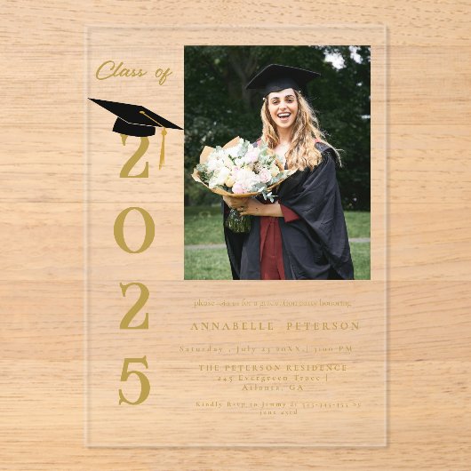 Simple Modern Calligraphy Photo Afstuderen Acryl Uitnodigingen (Voorkant)