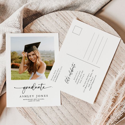 Simple Modern Calligraphy Photo Afstuderen Briefkaart