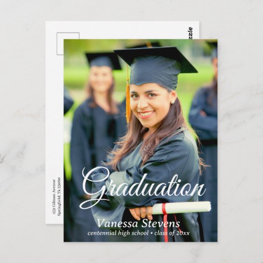 Simple Modern Calligraphy Photo Afstuderen Briefkaart (Voorkant / Achterkant)