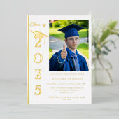 Simple Modern Calligraphy Photo Afstuderen Folie Uitnodiging (Staand Voorkant)
