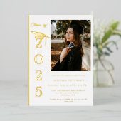 Simple Modern Calligraphy Photo Afstuderen Folie Uitnodiging (Staand Voorkant)