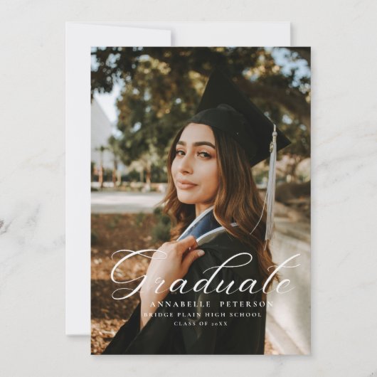 Simple Modern Calligraphy Photo Afstuderen Kaart (Voorkant)