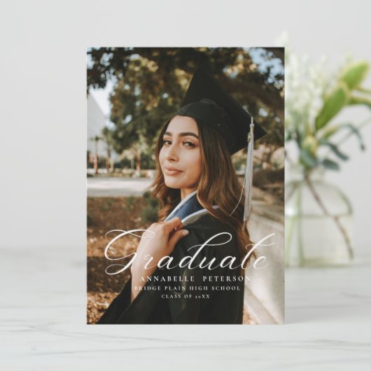 Simple Modern Calligraphy Photo Afstuderen Kaart (Staand voorkant)