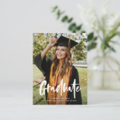 Simple Modern Calligraphy Photo Afstuderen Uitnodiging Briefkaart (Staand voorkant)